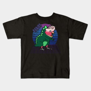 Aesthetic Vaporwave Rose breasted Galah Cockatoo Dinosaur Doodle Kids T-Shirt